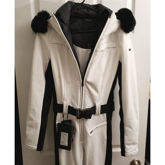 Goldbergh Parry Faux Fur Trim Ski Suit Jumpsuit White One Piece US 12 $1200 NEW - Picture 3 of 10